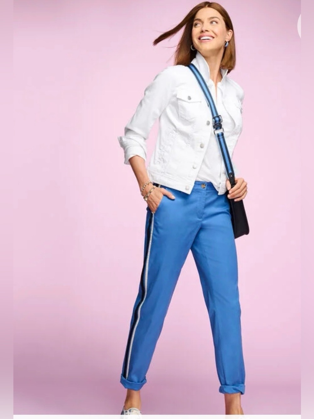 Talbots Bright Blue Track Pants with Side Stripe Cotton Blend Size 4